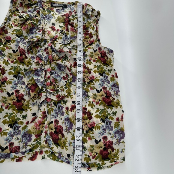 VTG 90s Wrapper Floral Ruffle Blouse Romantic Goth Whimsy Cottagecore Boho Top M - Picture 7 of 10